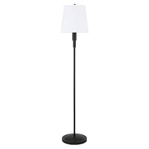 60 in. Black and White 1 1-Way (On/Off) Standard Floor Lamp for Living Room with Cotton Drum Shade
