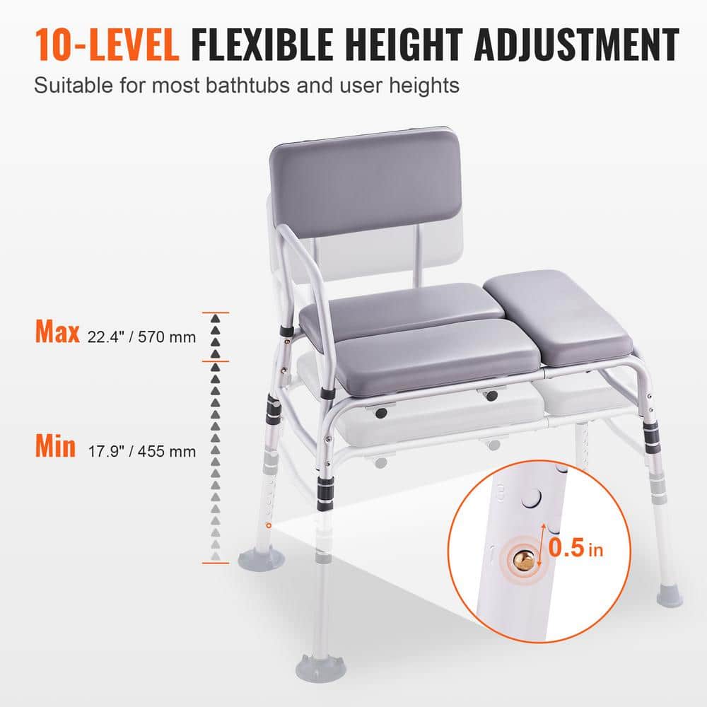 Gray PVC Adjustable Bathtub Transfer Bench with Padded Seat