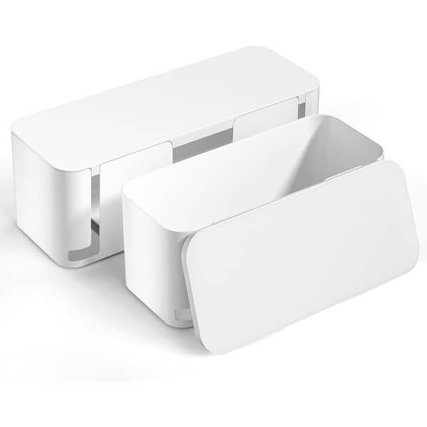 Cord Management Box 2 Pack Pet Friendly Child-Proof Cable Organizer Wire Hider for Home Office Desk White