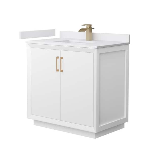 Wyndham Collection Strada 36 in. W x 22 in. D x 35 in. H Single Bath Vanity in White with White Cultured Marble Top