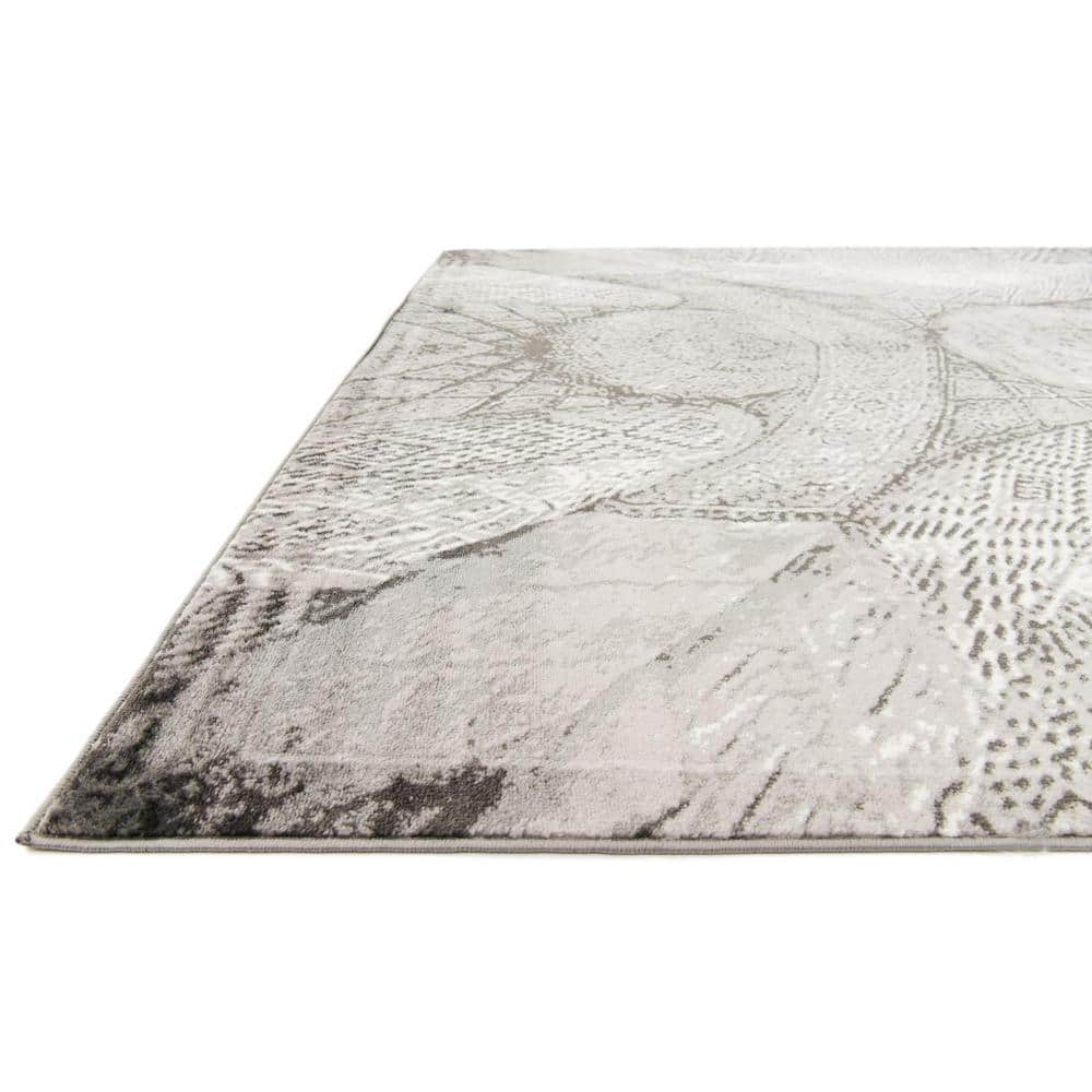Dark Gray Geometric Pattern Low Pile Area Rug