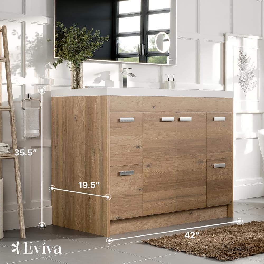 Natural Oak 42'' Single Bathroom Vanity with White Acrylic Top