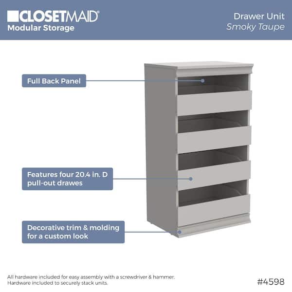 Closetmaid 21.38 inch Modular Closet System 4 Drawer Unit, Gray