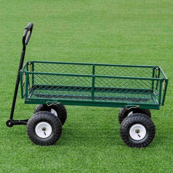 Cisvio 4 cu. ft. Metal Garden Cart Heavy-Duty Garden Utility Cart Wagon Wheelbarrow