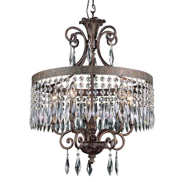 Bel Air Lighting Cabernet Collection 5-Light Patina Bronze Chandelier with Clear Crystal Prisms