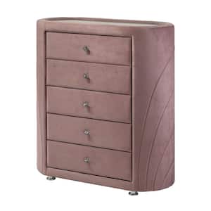 5-Drawer Salonia Pink Velvet Dresser 19 in.