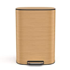 13 Gal. Metal Household Trash Can with Foot Pedal Operation, Soft Close Lid in Light Brown Wood