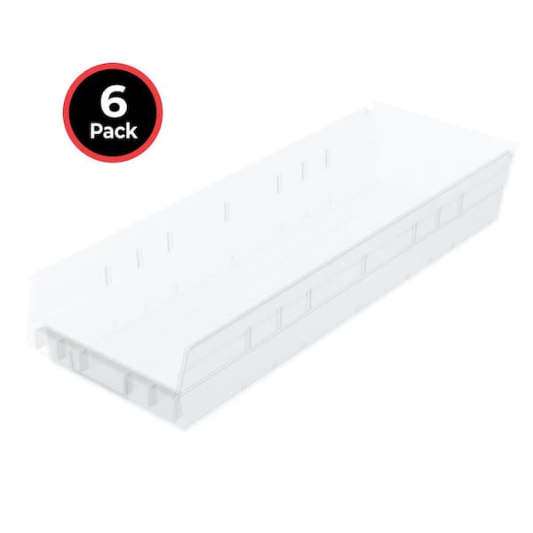 30164 Plastic Storage Shelf Bins, 23 1/2 in. D x 6 1/2 in. W x 4 in. H, Clear, 6-pack