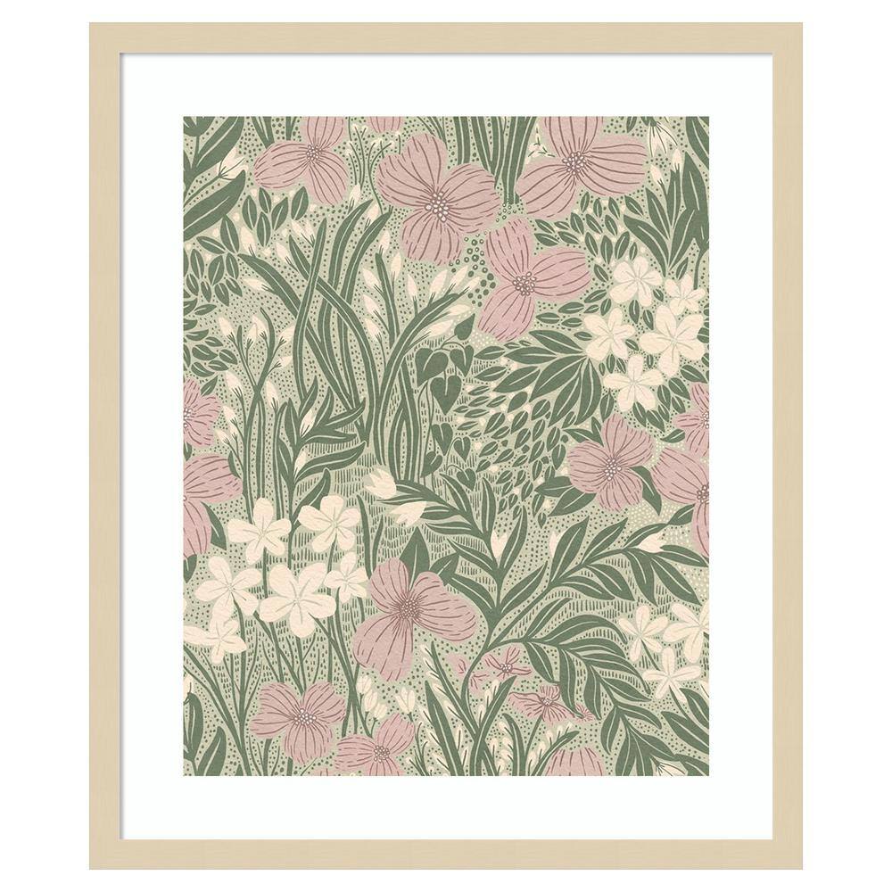Field of Flowers Light Green by Katie Oshea 21 in. W x 25 in. H. Wood Framed Wall Art Print Framed in Brown price history on PriceWatchPro