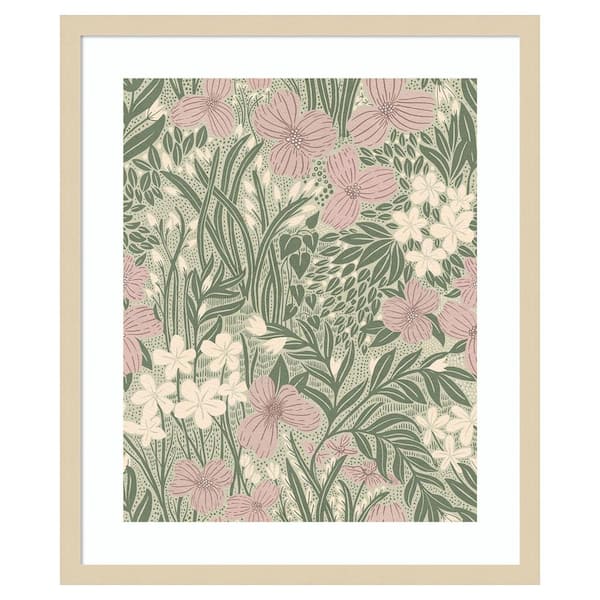Amanti Art Field of Flowers Light Green by Katie Oshea 21 in. W x 25 in. H. Wood Framed Wall Art Print Framed in Brown