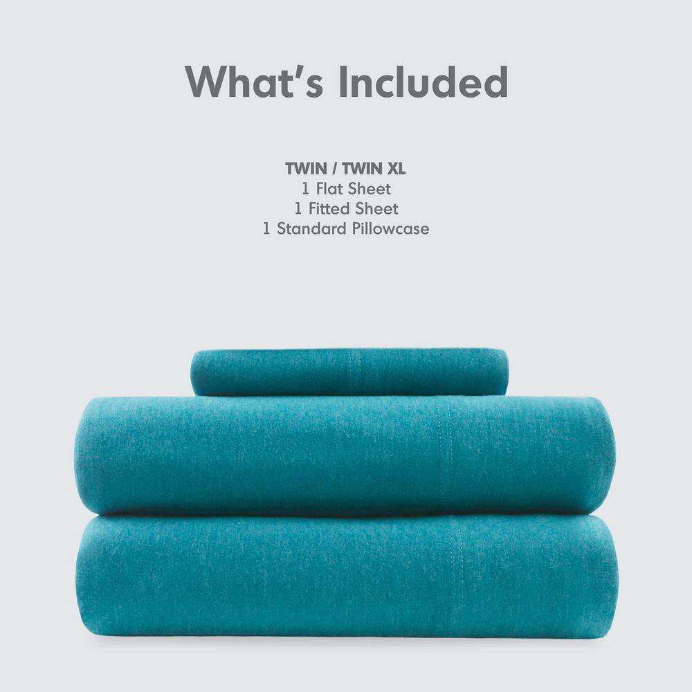 Teal Twin Jersey Knit Polyester Sheet Set