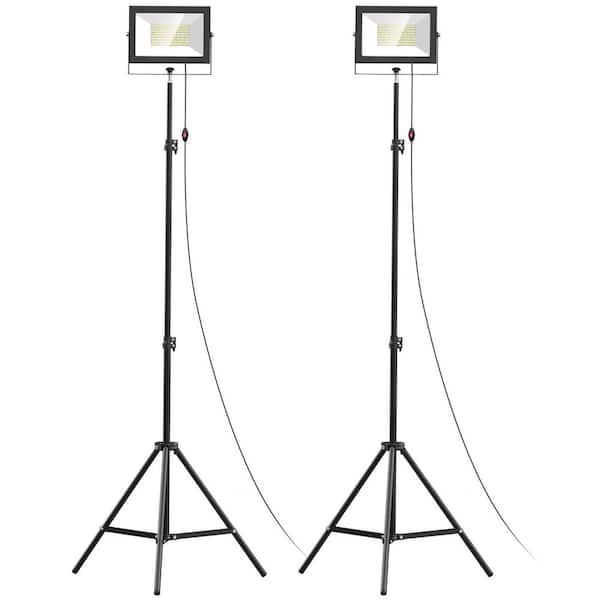 110 Volt 11000 Lumen Integrated LED Work Lights, 2-Pcs Tripod Flood Lights w/Adjustable Heads and 13 ft. Cord IP65 Rated
