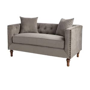 Sidonia 34 in. Gray Velvet Fabric 2-Seats Loveseats with 2 Pillows