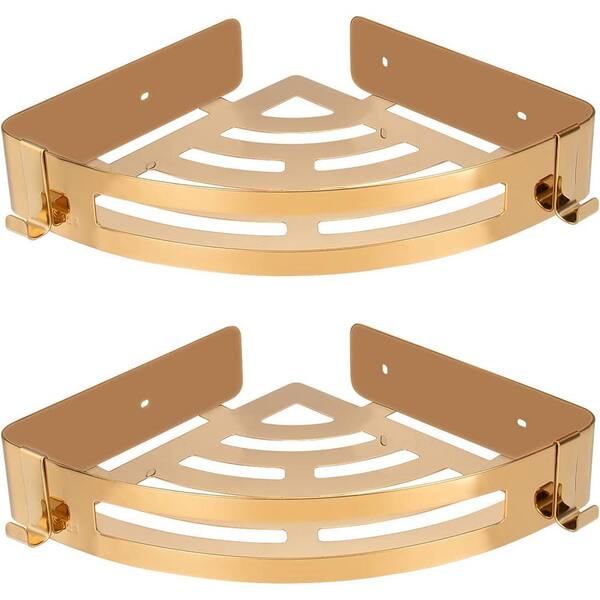 IVIGA Aluminum Corner Shower Caddy, Triangular Shower Basket with 4 Hooks and Concealed Hardware in Gold (2-Packs)