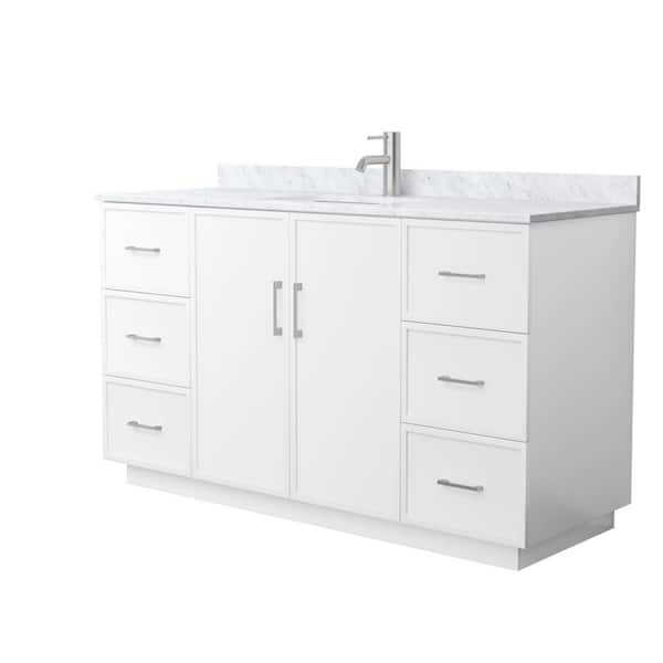 Elan TK 60 in. Single Freestanding White Bath Vanity with White Carrara Marble Top (Assembled)