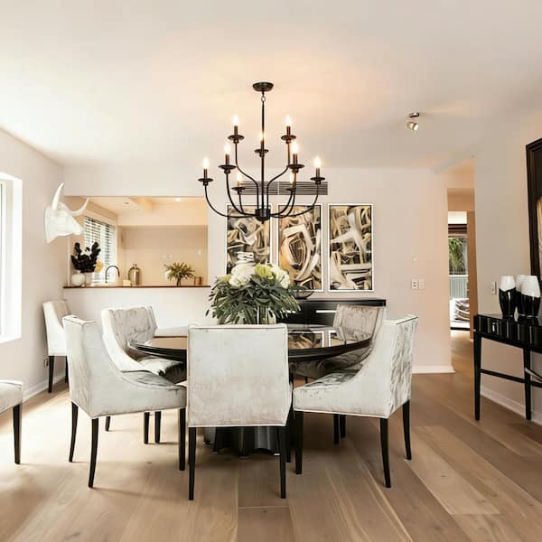 Large 9-Light Black Traditional Candlestick Chandelier Modern Pendant for Dining Room Living Room Kitchen Staircase
