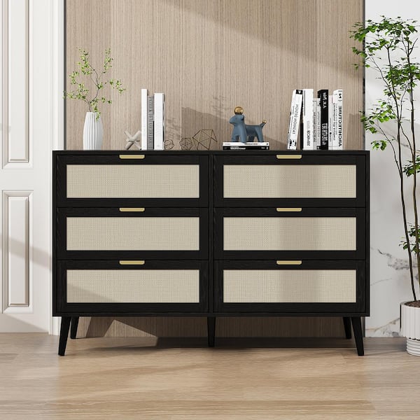 sumyeg Black 30.2 in. H 6 Drawer Accent Storage Cabinet for Bedroom, Living Room