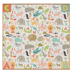 Multicolored 6 ft. Social Distancing Colorful Kids Classroom Seating Area Rug, ABC Animal Design, 8 x 8 ft Large