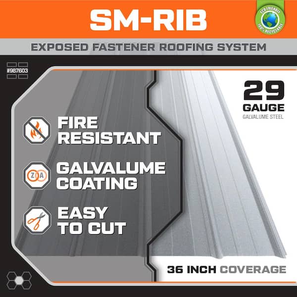 12 ft. SM-Rib Galvalume Steel 29-Gauge Roof/Siding Panel in Gray