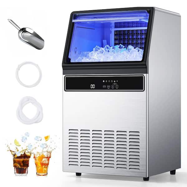 120 lb./24 H Commercial Ice Maker 17.5in. Full Size Cubes Freestanding in Silver with 33 lbs. Storage Capacity in Silver