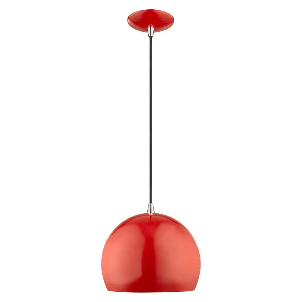 Contemporary Shiny Red Aluminum Mini Pendant with White Interior