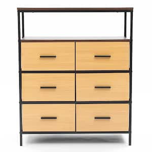 6-Drawer Brown, Black and Tan Wood Chest of Drawers 38.2 in. x 31.1 in. x 13.8 in.