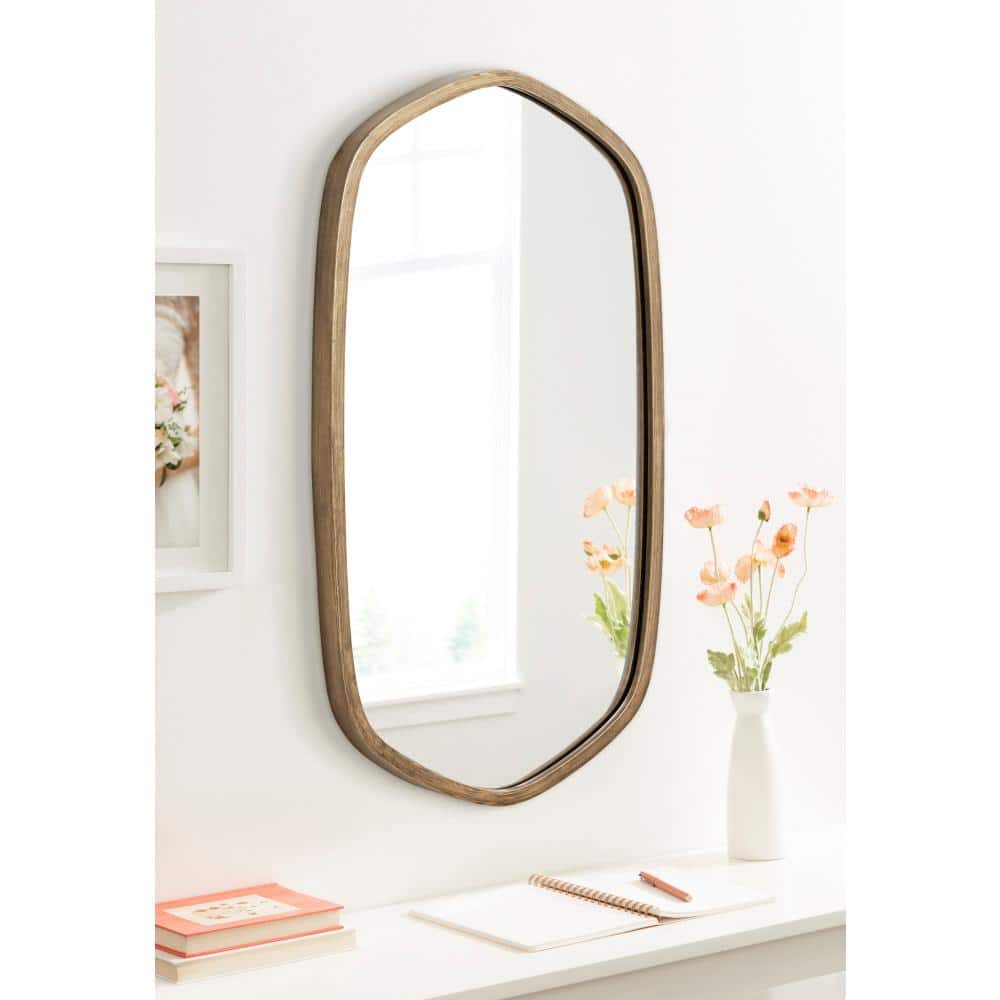 Gold Oblong Hexagon Metal Framed Wall Mirror, 20 x 36