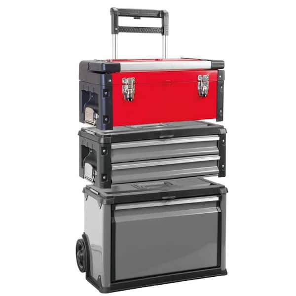 Big Red Rolling Tool Chest with Wheels, Stackable Tool Storage Cabinet with  3 Drawers, Removable Toolbox Organizer for Garage Workshop