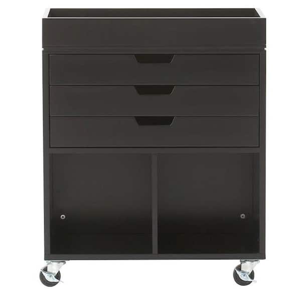 Home Decorators Collection Avery 25 in. W 3-Drawer MDF Wrapping Mobile Cart in Black