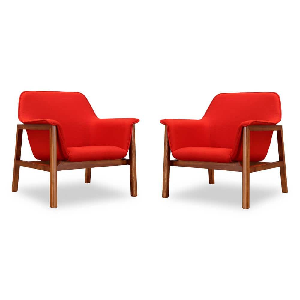 Mid Century Burnt Orange Linen Weave Accent Chair with Walnut Frame