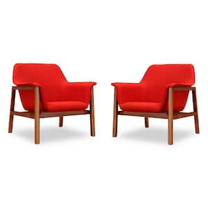 Miller Burnt Orange and Walnut Linen Weave Accent Arm Chair (Set of 2)