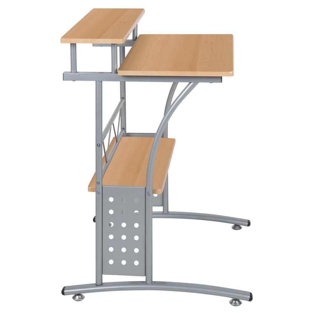 Clifton 28" Maple and Silver Compact Computer Desk with Storage Shelves