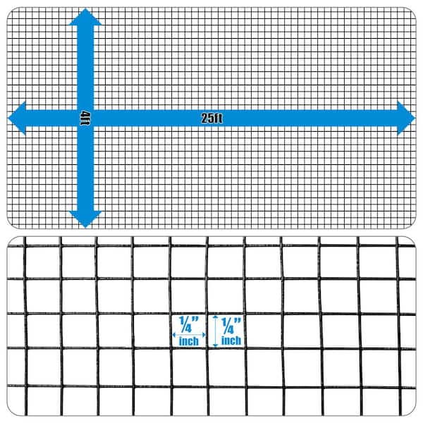 Fencer Wire 1/4 in. x 4 ft. x 25 ft. 23 Gauge Black Vinyl Coated Hardware Cloth, Multiple Use Welded Wire Fencing Roll