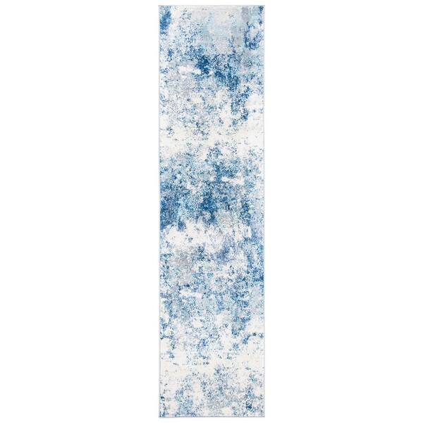 Brentwood 2 ft. x 22 ft. Ivory/Navy Abstract Runner Rug