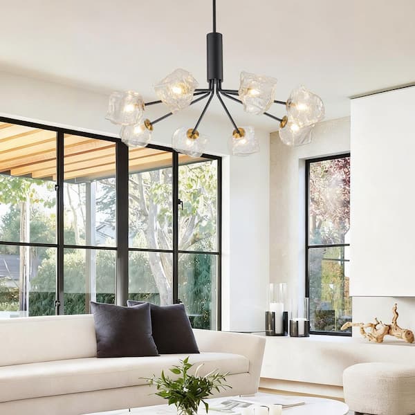 Y'INSP 8 Light Mid Century Black Branch Chandelier Modern Sputnik