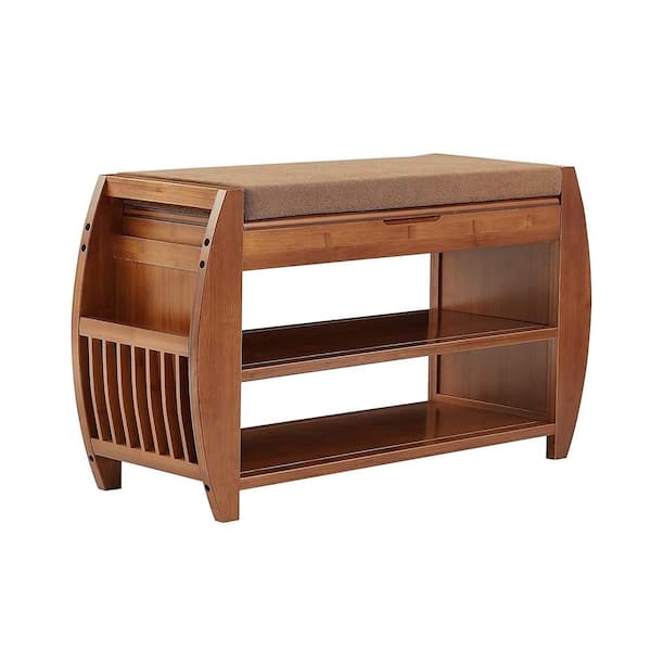 Shoe Storage Bench With Cushion 2-Tier Wooden Shoe Rack Bench for Entryway, Hallway, Bedroom, Living Room