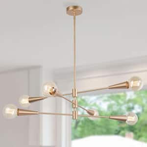 Modern Sputnik Island Chandelier Light Dule 6-Light Brass Gold Linear Chandelier Lighting for Dining Room