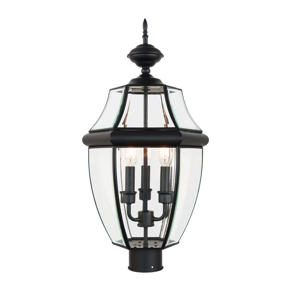 23.5 in. H 3-Light Black Metal Hardwired Outdoor Waterproof Post Lighting with Glass Shade, E12, No Bulbs Included price history on PriceWatchPro