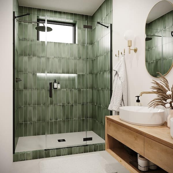 Streamline Arvo 60 in. W x 74 in. H Pivot Shower Door, CrystalTech Treated 5/16 in. Tempered Clear Glass, Matte Black Hardware