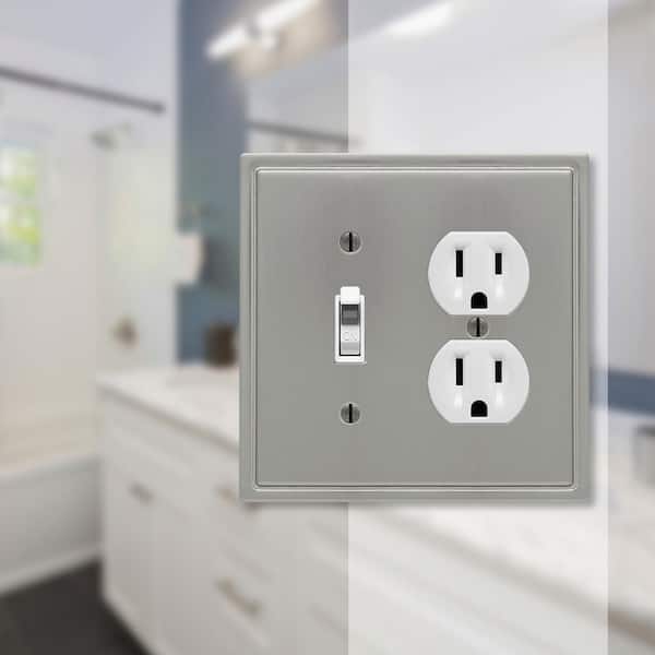 Moderne 2 Gang 1-Toggle and 1-Duplex Steel Wall Plate - Brushed Nickel