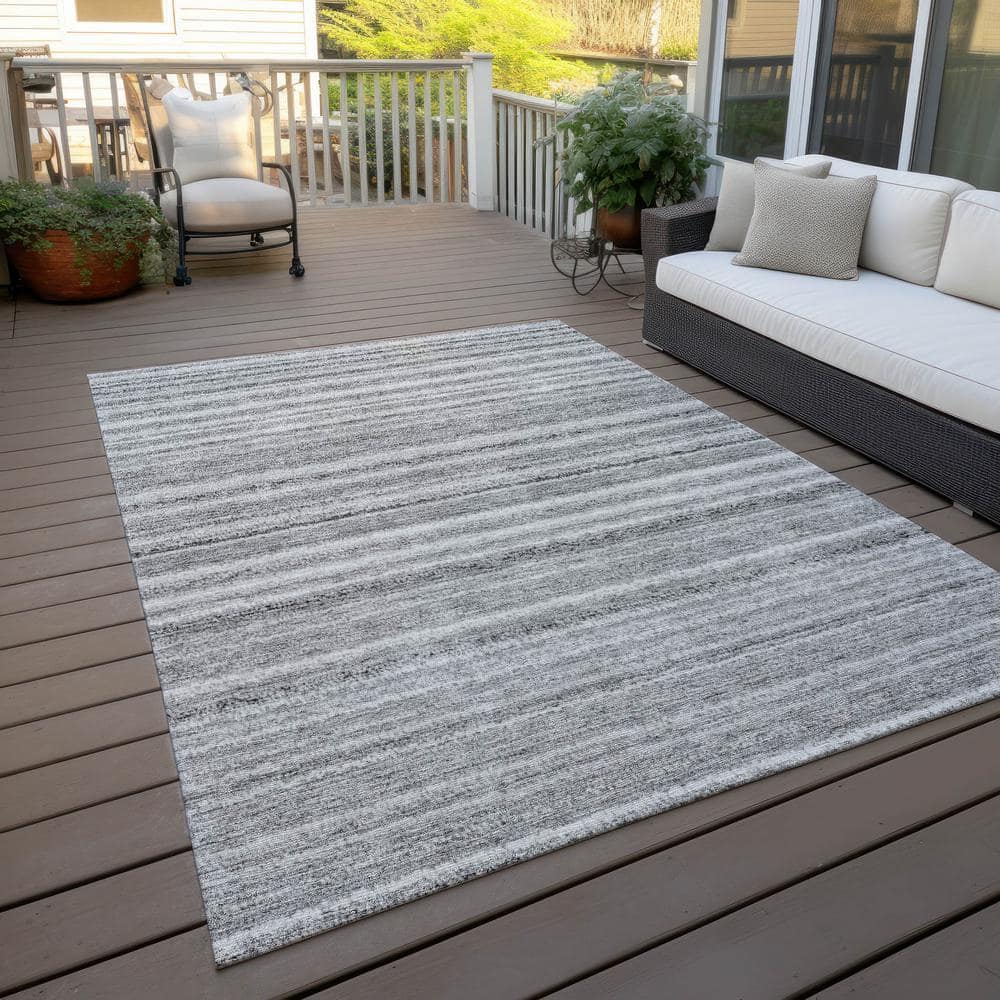 Gray Striped Synthetic Flat Woven 8' x 10' Area Rug