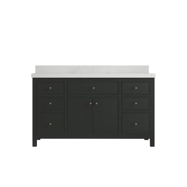 Willow Collections Sonoma 60 in. W x 22 in. D x 36 in. H Single Sink Bath Vanity in Black Top with 2" Carrara Marble Top