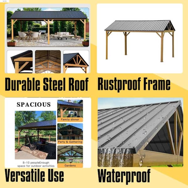 12 ft. x 14 ft. Hardtop Gazebo Outdoor Aluminum Gazebo with Galvanized Steel Gable Canopy for Patio Decks Backyard