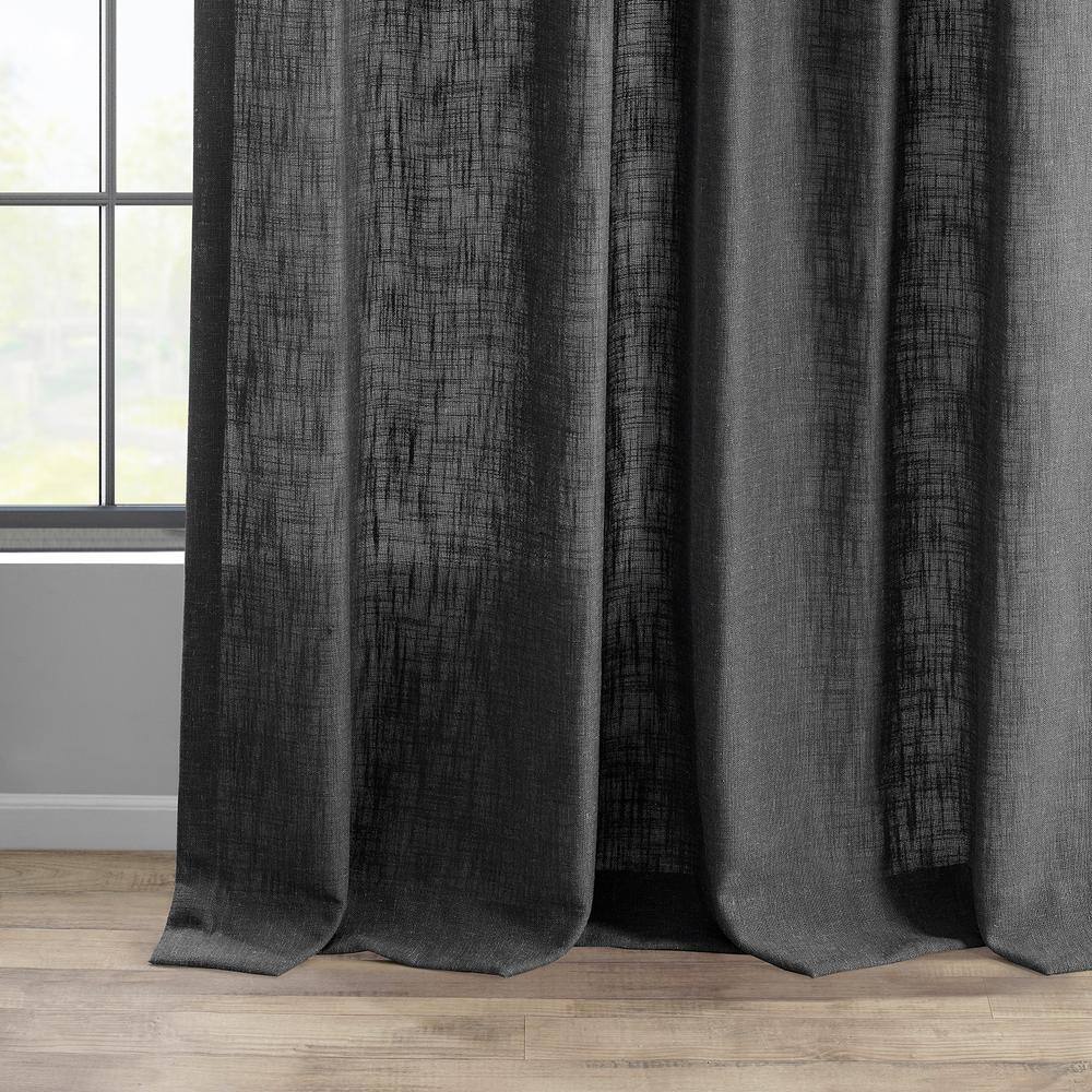 Slate Grey Faux Linen Light Filtering Curtain Panel, 50 x 96 Inches