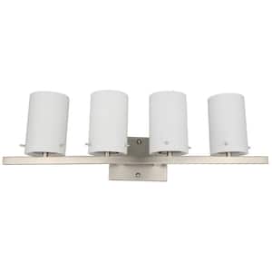 4-Light Brushed Nickel Integrated LED Vanity Light Bar with White Frosted Glass