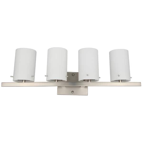 Unbranded 4-Light Brushed Nickel Vanity Light Bar with White Frosted Glass