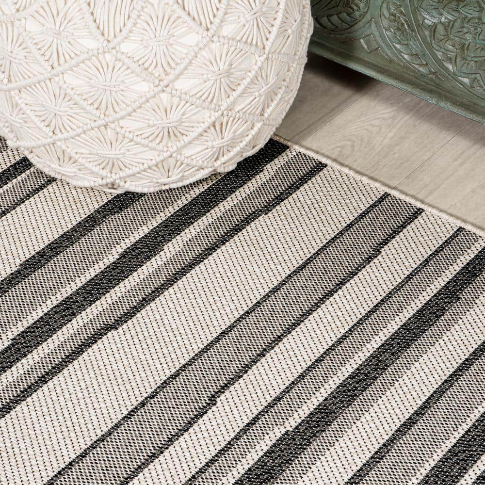 63" Gray Stripe Synthetic Rectangular Washable Rug