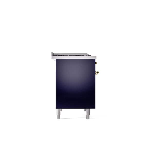 Nostalgie II 40 in. Dual Fuel Natural Gas Range with 6-Burnerss, Brass Trim in Midnight Blue