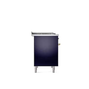 Nostalgie II 40 in. 6-Burner plus Griddle  Double Oven Liquid Propane Dual Fuel Range in Midnight Blue with Brass