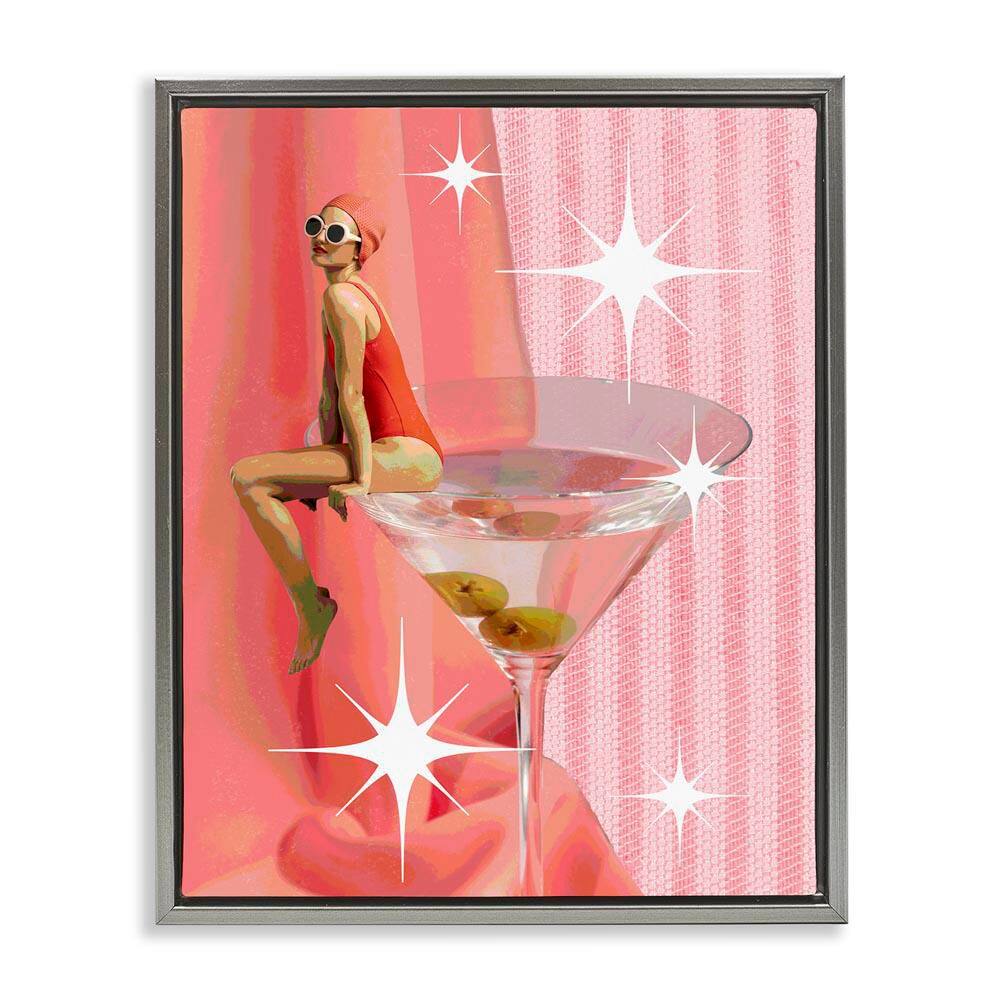 Vintage Swimmer on Drink by Daphne Polselli Gray Floater Frame Food Graphic Art Print 31 in. x 25 in. price history on PriceWatchPro